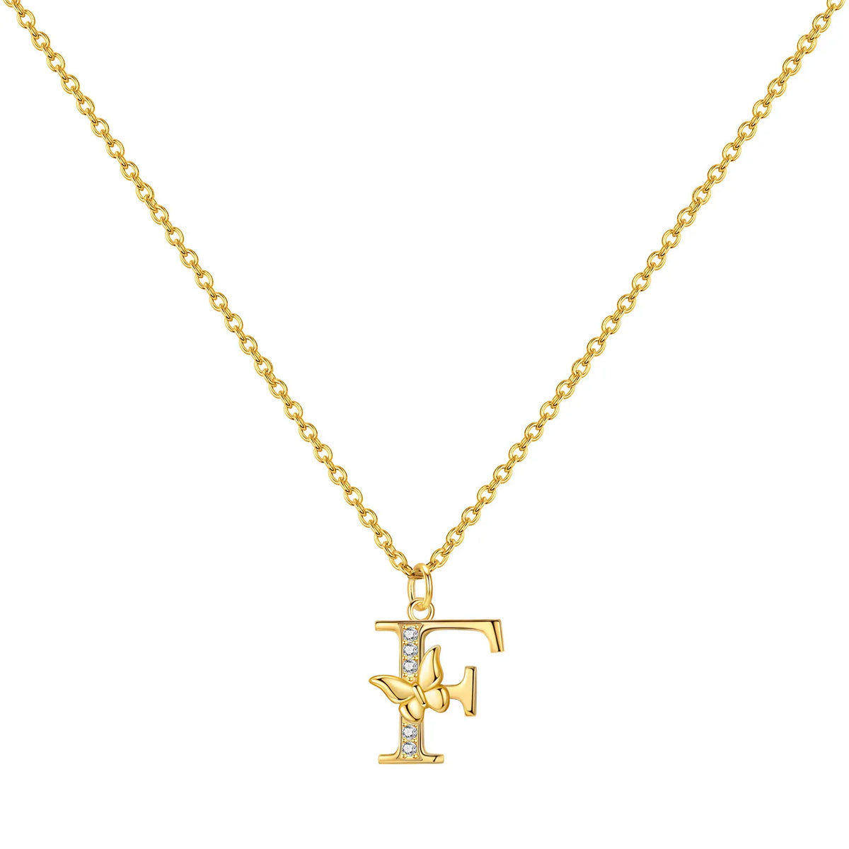 Original 925 Sterling Silver 18K Gold Zircon Butterfly A-Z 26 Letter Y-shaped Chain Necklace For Women Commemorate Jewelry Gift