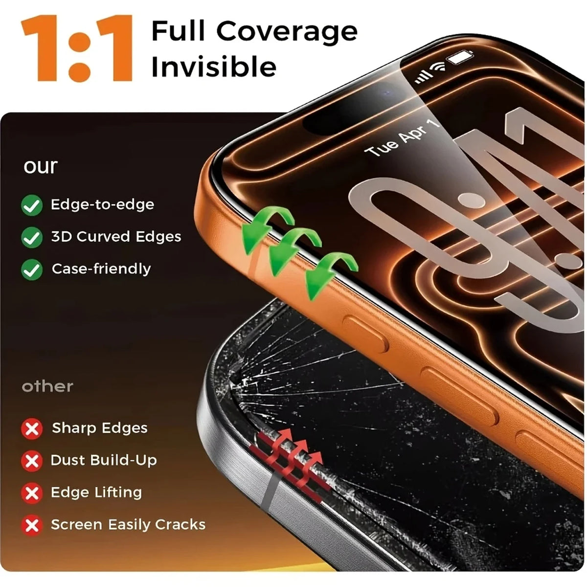 4pcs, Dust-Free Installation Tempered Screen Film, for iPhone 17 Pro Max/16/15/14 Plus/13/12/11, Automatic Alignment Film Protec