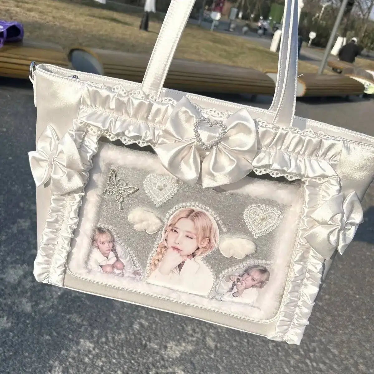 New Y2k Sweet Ita Shoulder Bag Lolita Girl Transparent Tote Bag Women Large Capacity Lace Crossbody Bag Cute DIY Display Handbag