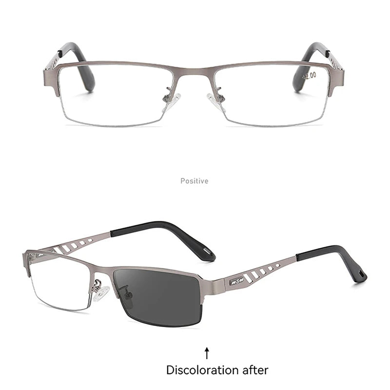 Adjustment Photochromic Multifocal Reading Glasses Men Progressive Anti-Blue Ray Business Spectacles Half-Frame Eyewear 1.0-3.5