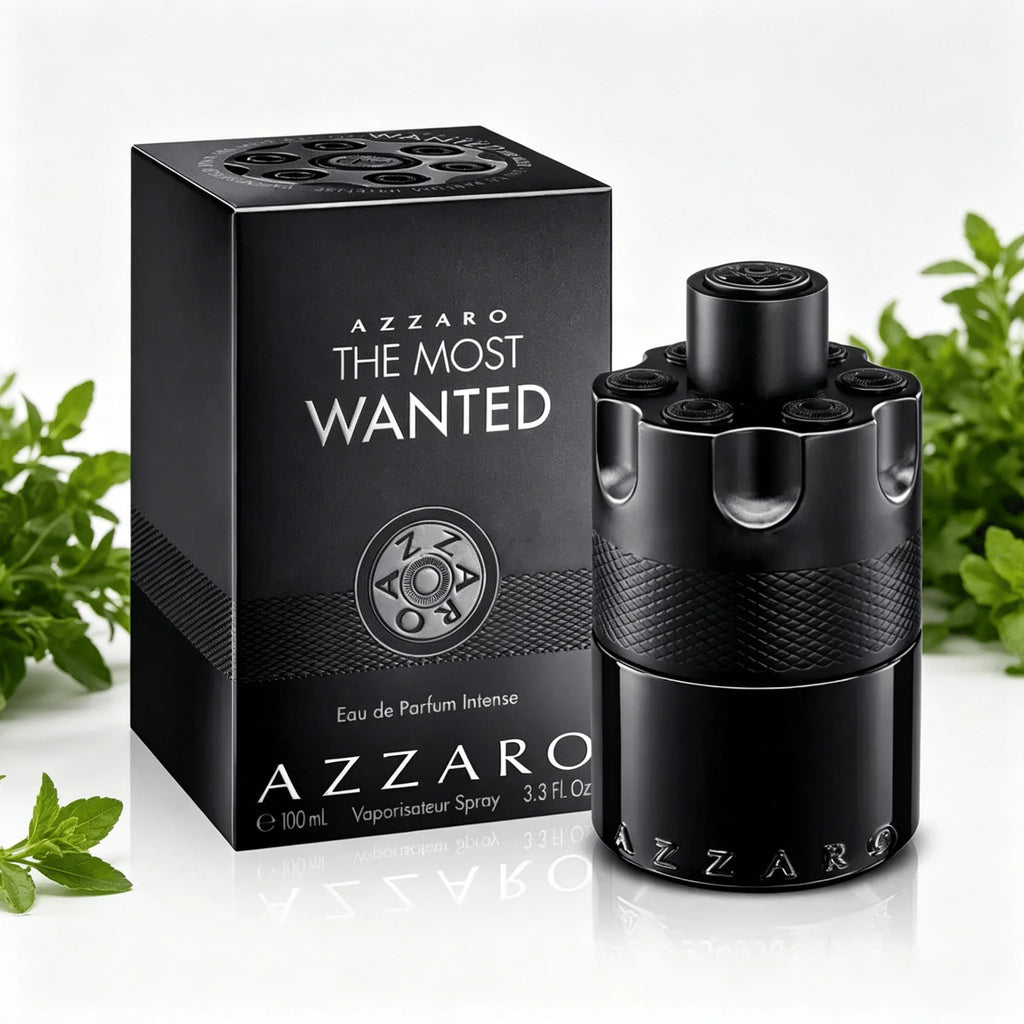 Azzaro The Most Wanted EDP Intense 100ML Perfume For Men Deep Intense Spicy Tobacco Vanilla Woody Aroma Long Lasting Matte Black Bullet Embossed Cylindrical Bottle Complete Black Woven Pattern Box Dating Night Party Present