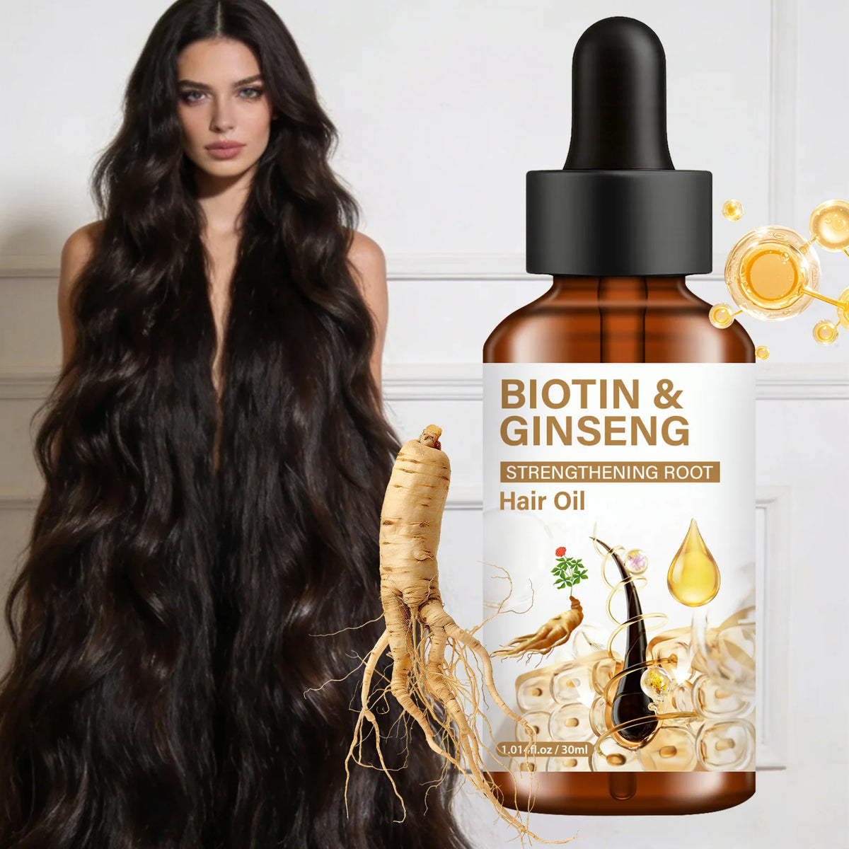 Biotin Ginseng Hair Care Essential Oil Enhances Hair Fullness and Vitality, Strengthens Root Strength, and Promotes Hair Growth