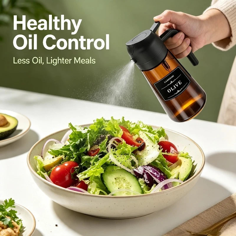 1pc 2 in 1 Glass Oil Sprayer Bottle, 16oz Leakproof Olive Oil Dispenser for Cooking BBQ Salad, Food Grade BPA-Free Kitchen Tool