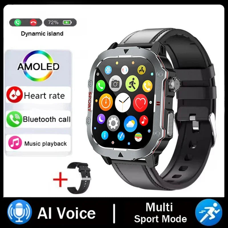 2026 New Military Smart Watch Men Waterproof Outdoor Sports Fitness Tracker Health Monitor 2.19" BT Call Smartwatch
