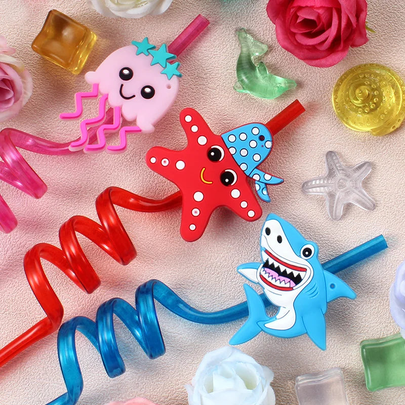 6pcs Zoo-themed Straws  Reusable Plastic Twisted Straws  Decorations for School, Kids' Birthdays, and Family Parties