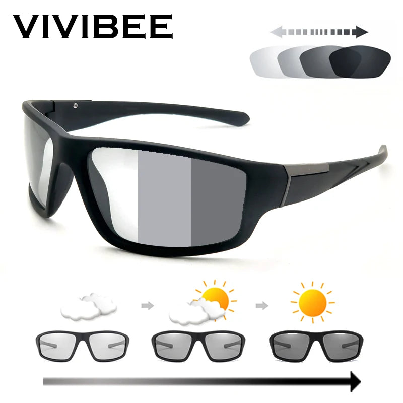 VIVIBEE Men Photochromic Sunglasses Black Sports Goggles Women Color Changing Polarized Driving 2026 Discoloration Sun Glasses