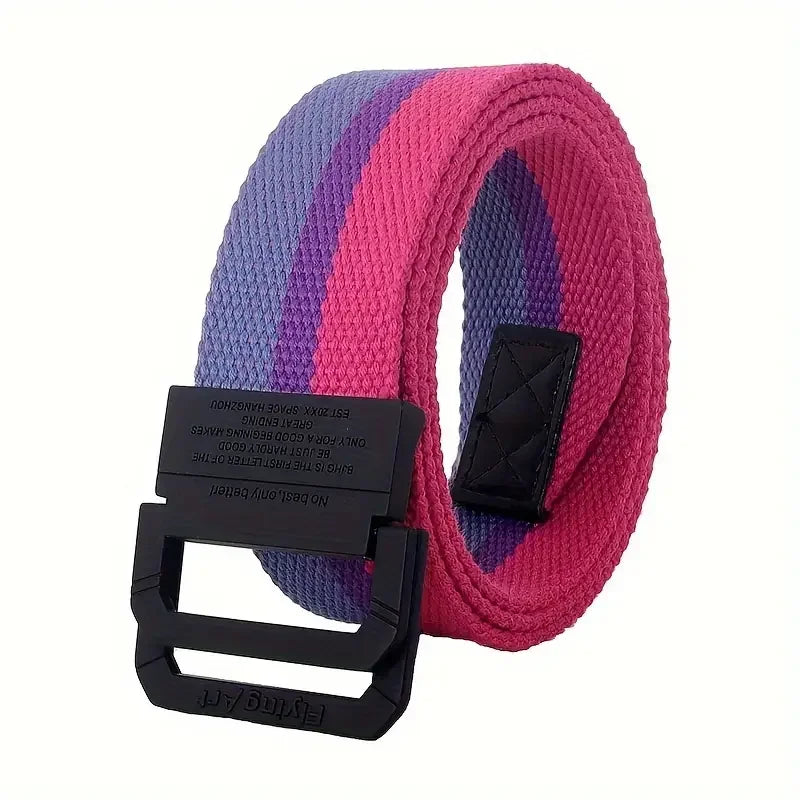 Seven Color Double Ring Buckle Rainbow Canvas Belt For Women Men, Casual Pants Belt