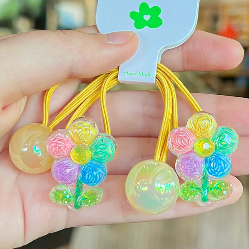 2PCS Colorful Hand-painted Graffiti Fruits Girls Kids Elastic Hair Bands Cute Hair Accessories Children Hair Ties Baby Headwear