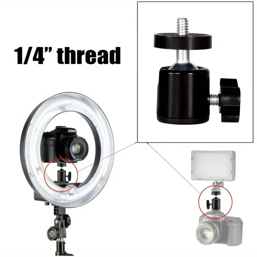 Universal 1/4" Screw Ball Head Adapter for Tripod, Light Stand, Projector & Camera, 360° Rotating Aluminum Alloy Bracket