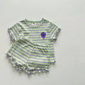 Summer New Baby Striped Short Sleeve Clothing Set Girl Ear Edge Tops + Short 2 Pieces Suit Kids Grape Pattern Clothes Items