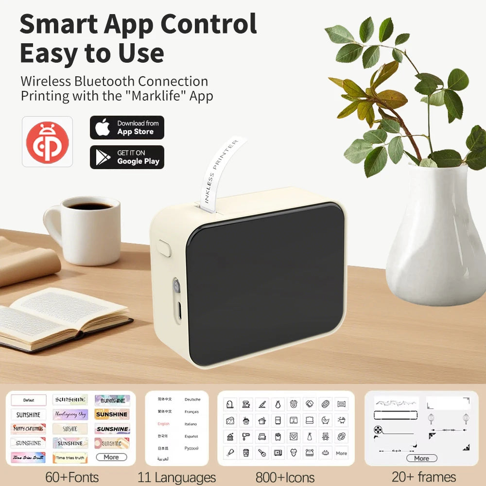 Marklife P15 Mini Label Printer Portable Thermal Printer Inkless Self-adhesive Paper Sticker Printing Machine Name Tag Labeller