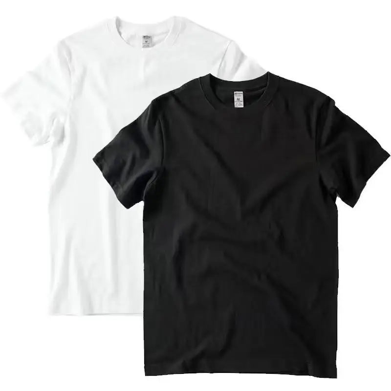 2pcs Solid Color T-shirt 100% Cotton Men Women White O-Neck Loose Short-sleeved Basic Models All-match T-shirt Couple Tops Black