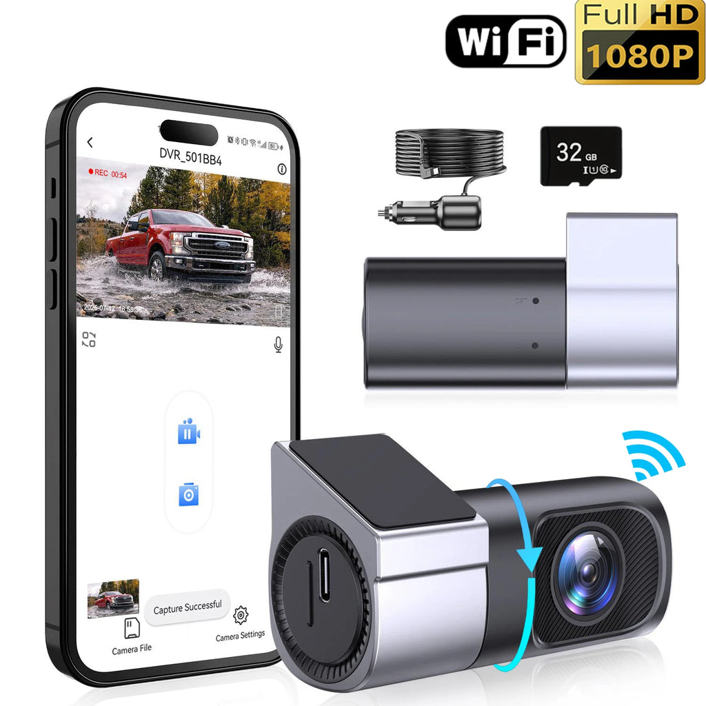 1080P Mini Hidden Dashcam for Car, Night Vision Dashboard Camera with 32GB Memory Card Included, 24-Hour Parking Monitoring, Loop Recording, Gravity Sensor, Mobile App Control, Car Safety Accessory