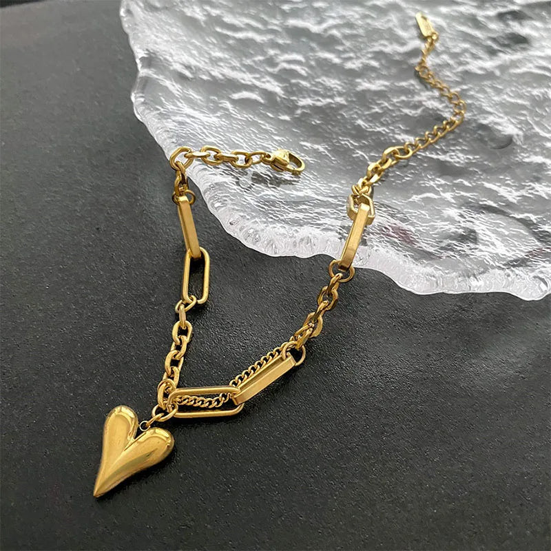 Foxanry 316L Stainless Steel Love Heart Bracelet For Women Girls Korean Fashion Classic Elegant Simple Anniversary Jewelry Gifts
