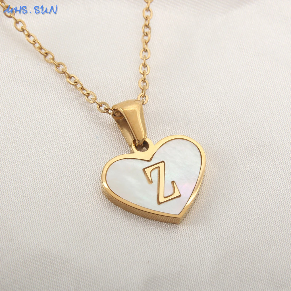 MHS.SUN Stainless Steel Heart Initial Necklace for Women Girls Gold Plated A-Z 26 Letter Pendant Choker Jewelry Birthday Gifts