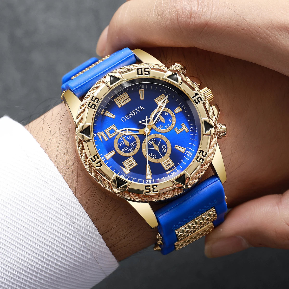 2pcs Men's Quartz Watch Set Fashion Men Business Watches Silicone Band Wristwatches