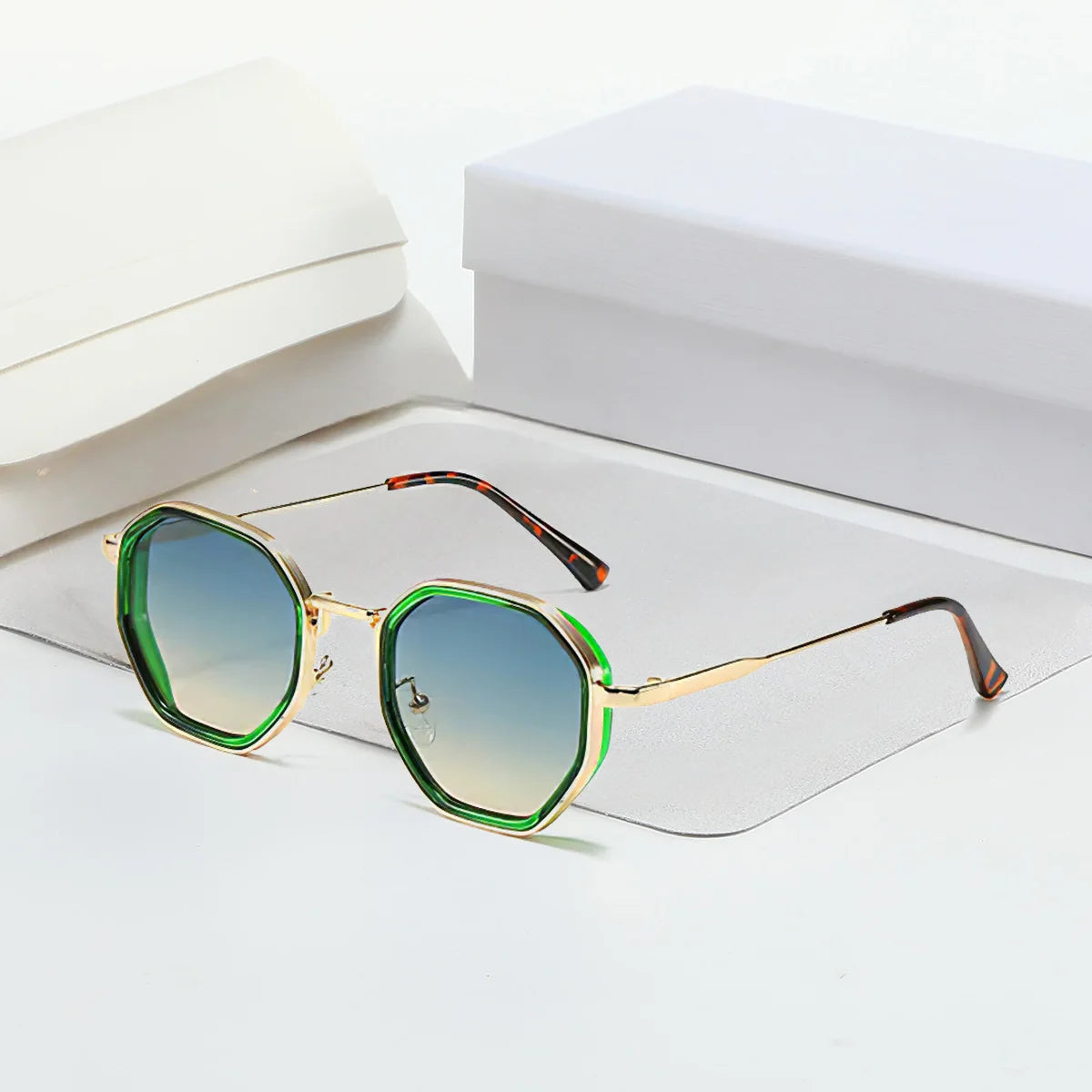 2025 New in Vintage Sunglasses for Women Modern Fashionable Octagonal Glasses with Black Lenses Golden Edging Sun Glasses