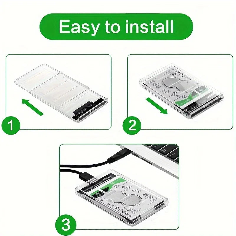 Transparent 2.5 Inch HDD Enclosure SATA to USB 2.0 Type-C SSD Case Portable External Hard Drive Box Tool-Free