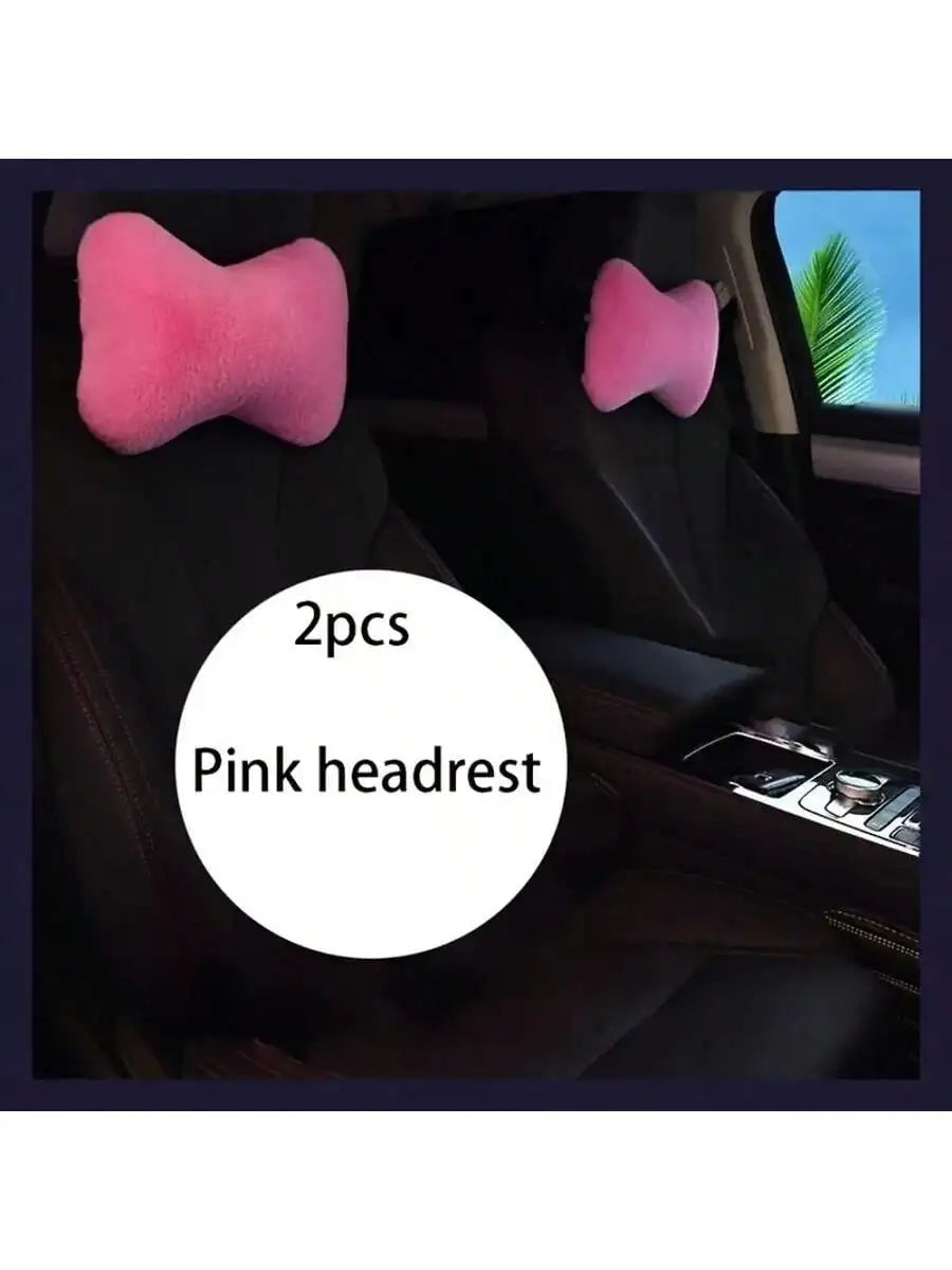 2/4pcs Luxury Plush Car Neck Pillows, Comfortable Neck Support, Faux Fur Texture, Soft Sponge Padding, Makes Traveling More Comfortable