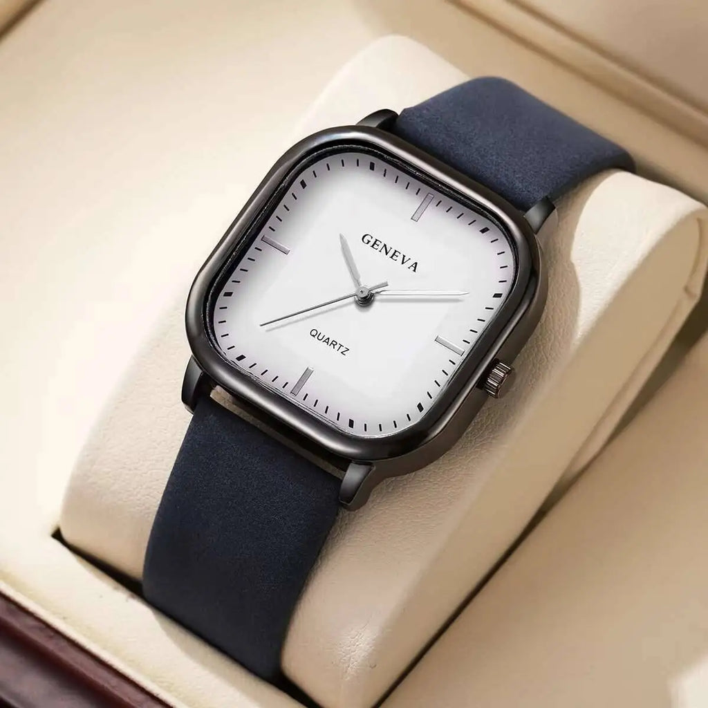 Fashion Square Minimalist Men's Quartz Watch Casual Leather Strap Wristwatch Reloj Hombre（Without Box）