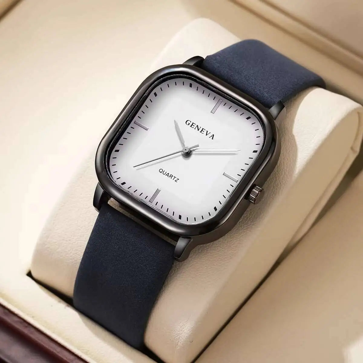 Fashion Square Minimalist Men's Quartz Watch Casual Leather Strap Wristwatch Reloj Hombre（Without Box）