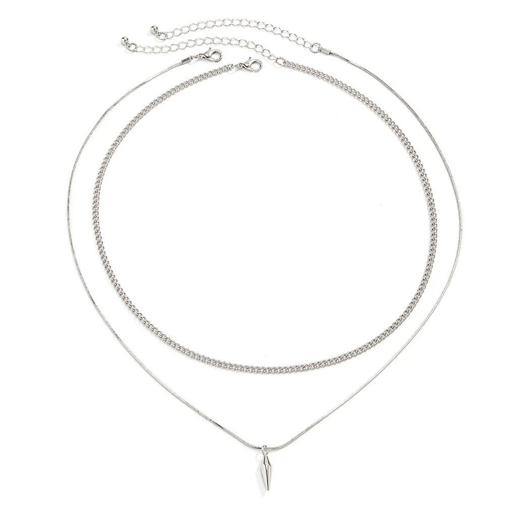 2Pcs/Set Trend Rivet Pendant Necklace for Men Hip Hop Layered Silver Color Link Chain Chokers Street Versatile Male Jewelry Gift