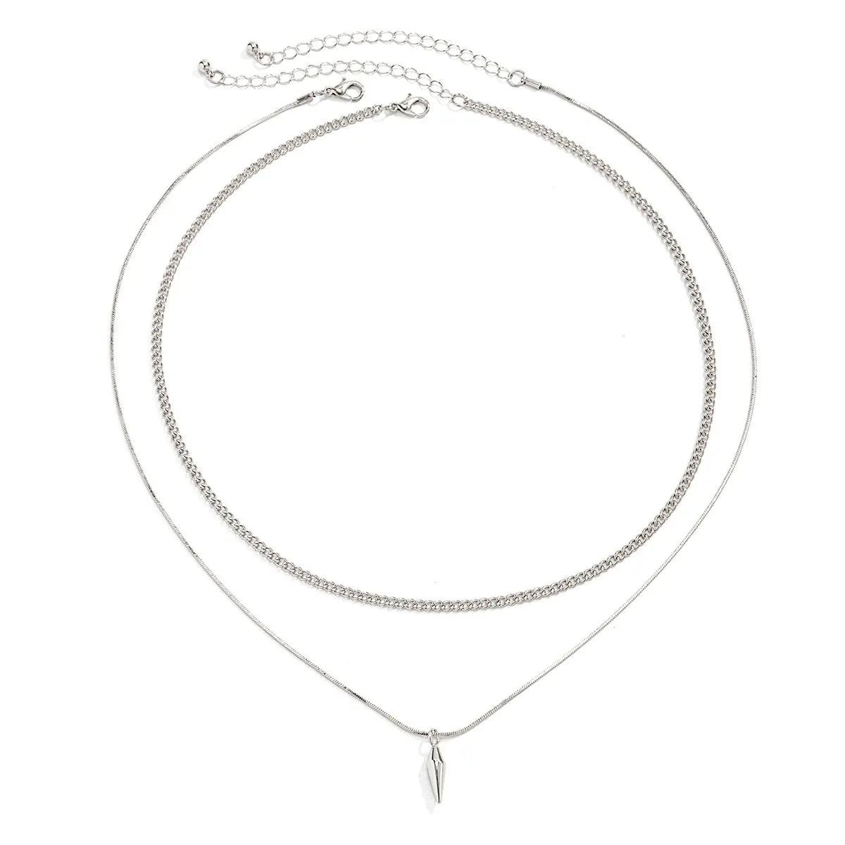 2Pcs/Set Trend Rivet Pendant Necklace for Men Hip Hop Layered Silver Color Link Chain Chokers Street Versatile Male Jewelry Gift