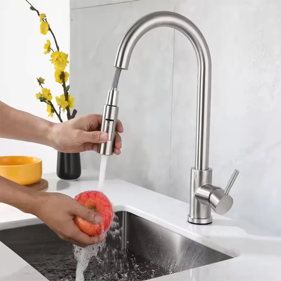 Black  Kitchen Faucet Pull Out Brushed Nickle Stainless Steel Kitchen Mixed Tap Kitchen Sink Tap