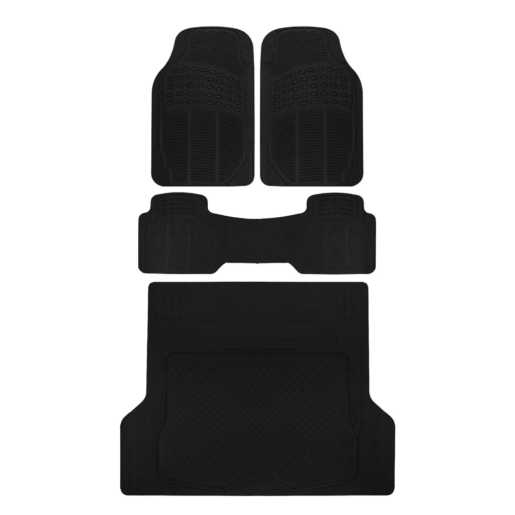 Floor Mats, 4-Piece All-Weather Car Mat with Universal Fit Design, Durable Rubber Car Floor Mats with Capture Ridges, Waterproof for Cars Trucks SUV (Black)
