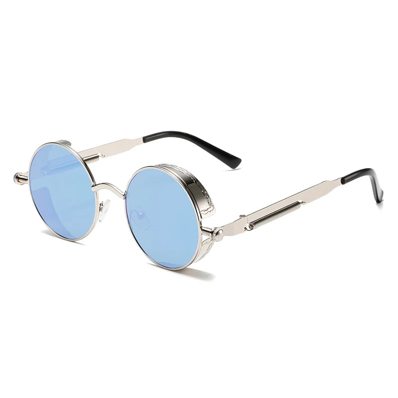 KAMMPT New Fashion Steampunk Metal Shades Original Brand Design Round Decor Sunglasses Chic Vacation Beach Anti UV Sun Glasses