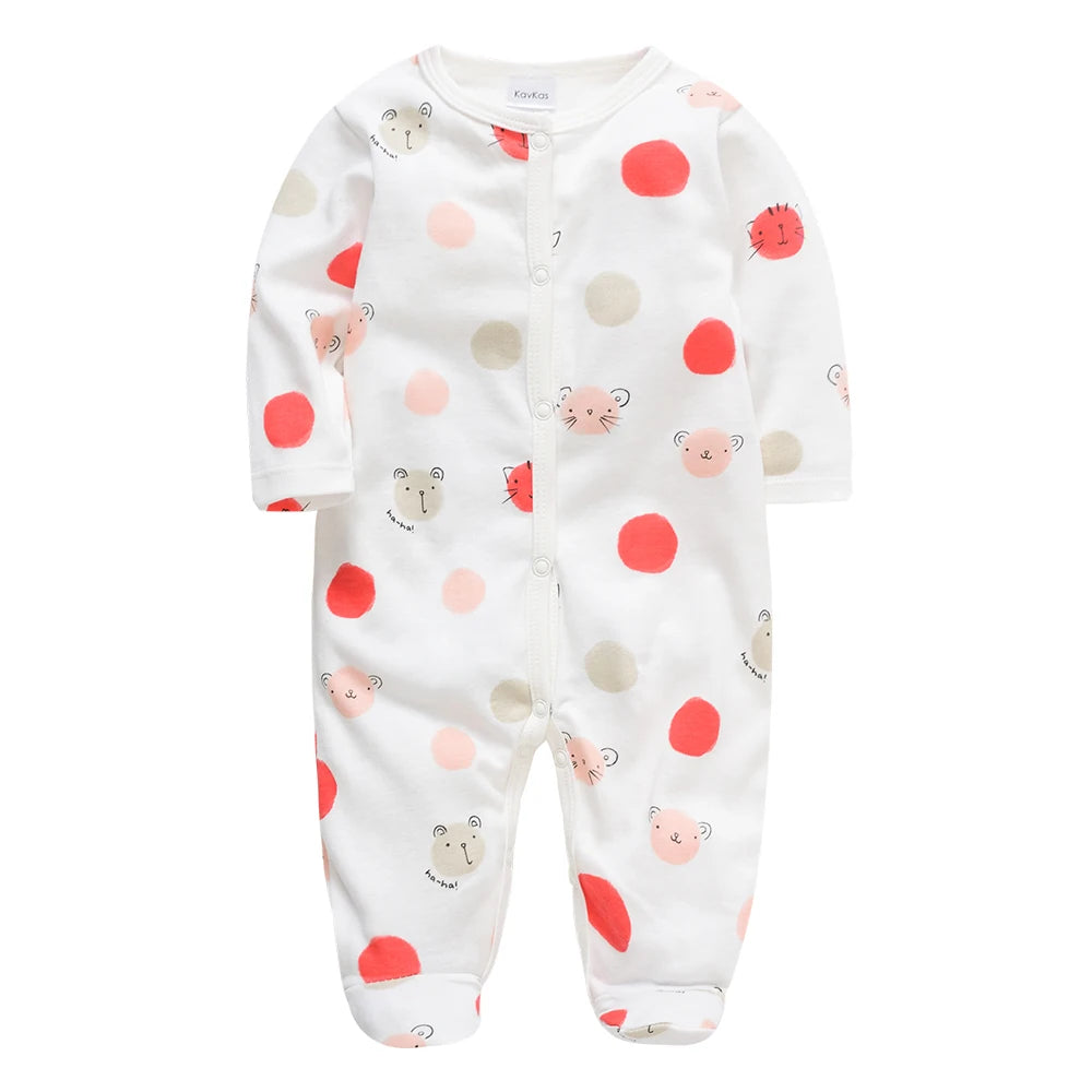 KAVKAS Baby Clothing Girls Pink Romper Cartoon Kids Pajamas Long Sleeve Jumpsuit Bebe Playsuit Girls Clothes  0`12 Monthes