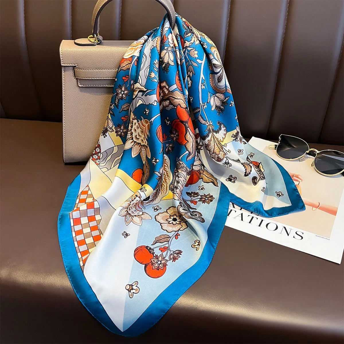 2025 New Yellow Lemon Print Square Silk Scarf for Women 70*70cm Neck Ties Fashion Decorate Neckerchief Female Hijab Bag Ribbions