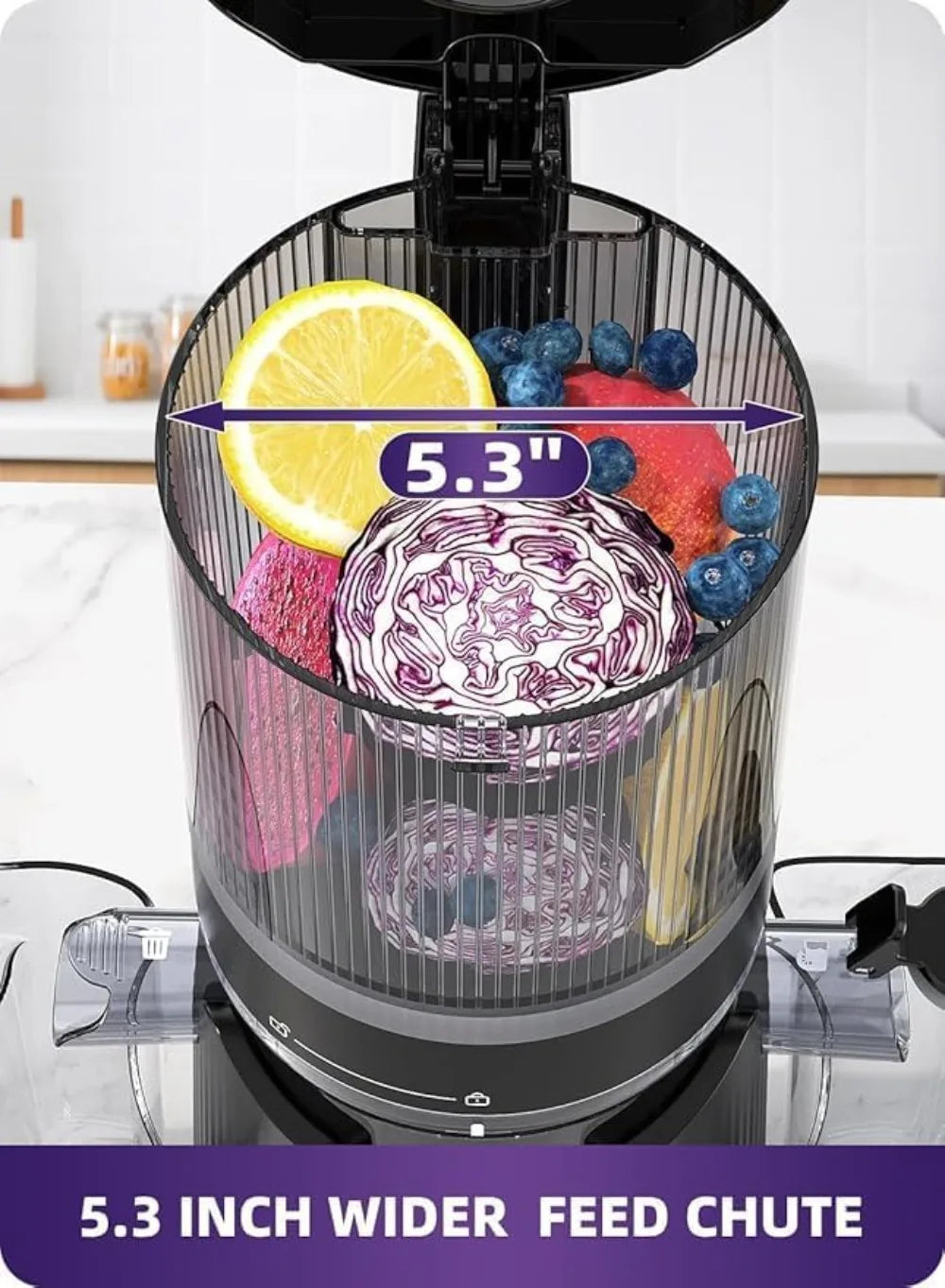 5.3" Wide Chute Masticating Juicer, 300W Slow Juicer for Whole Fruits & Veggies, High Yield 99%, Easy Clean, BPA-Free, Auto-Feed