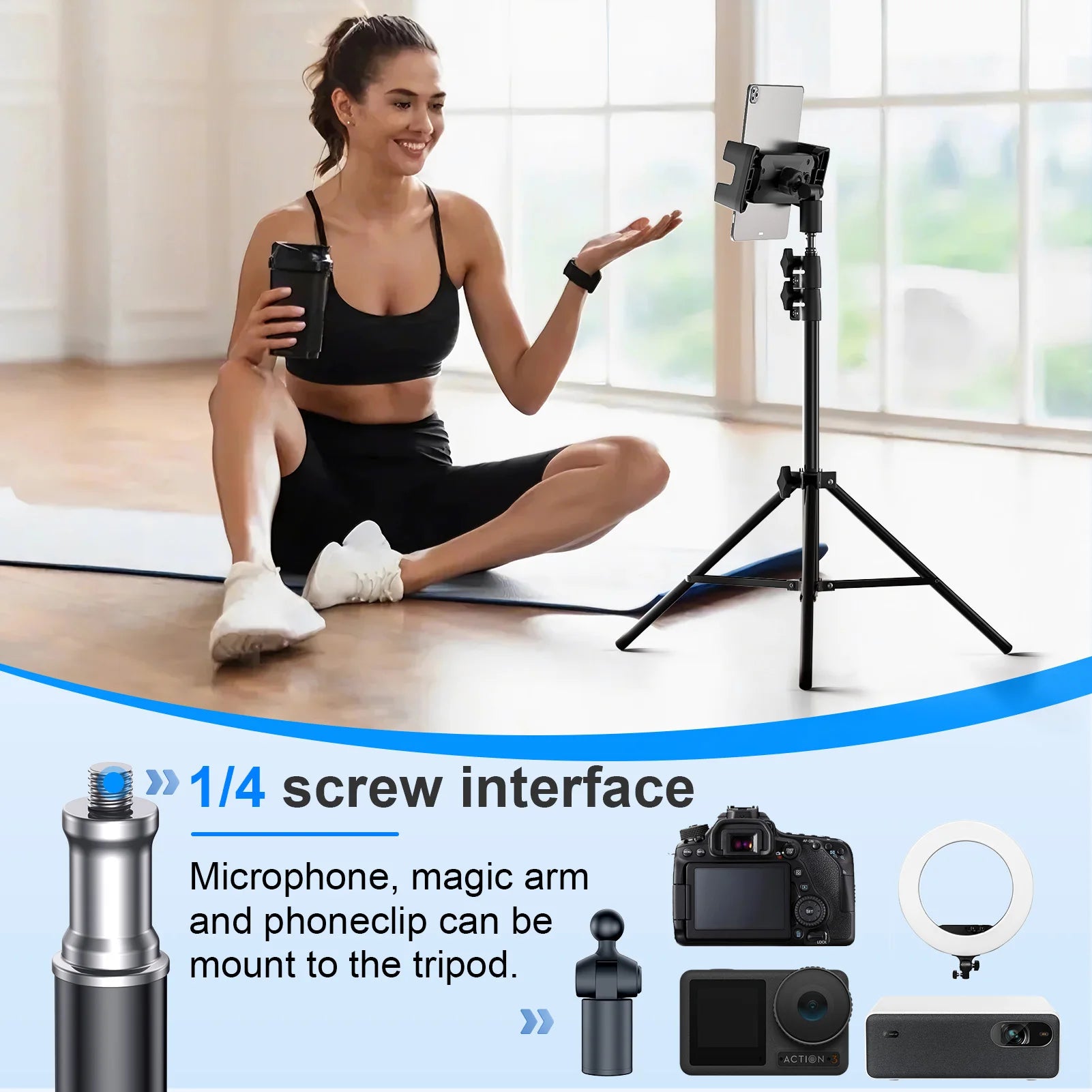 Xnyocn Tripod Floor Tablet Stand Adjustable Holder Mount Support for iPad Air Pro 12.9 Mini Xiaomi 4-13 Inch Lazy Holder Bracket