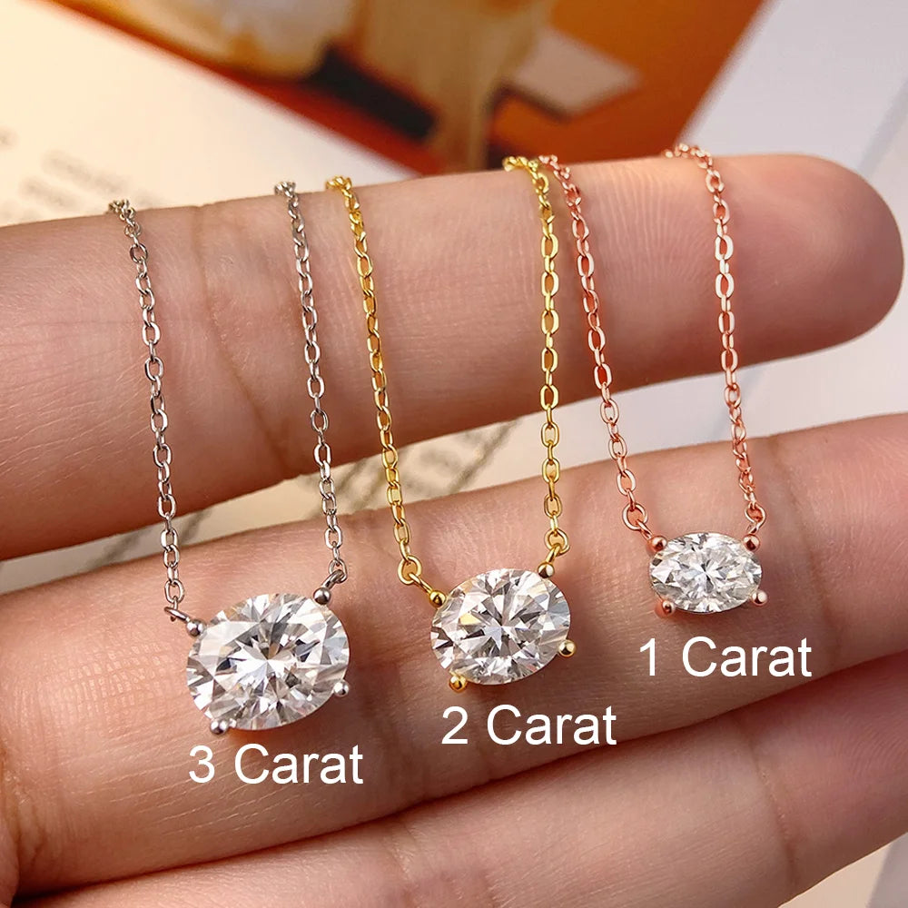 COSYA 1/2/3CT Oval Cut Moissanite Necklace For Women S925 Silver Plated 18K Gold East West Solitaire Diamond Chain Fine Jewelry