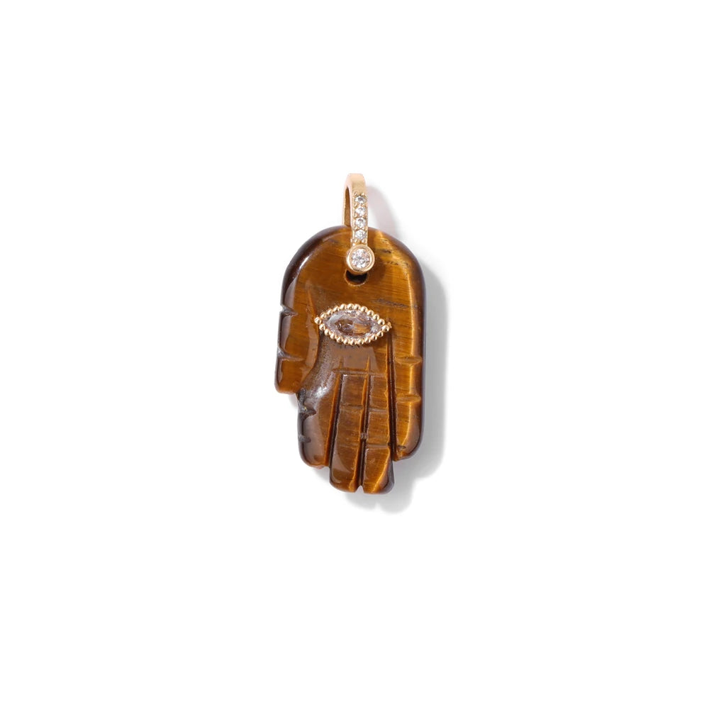 Fatima Hamsa Hand Evil Eye Pendant Lapis Lazuli Amethysts Rose Quart Natural Stone Charm For Making Necklace Bracelet Accessorie