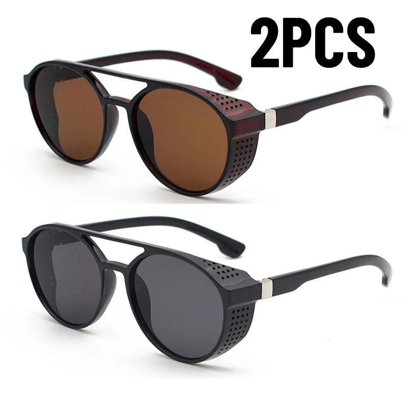 1/2PCS Classic Gothic Steampunk Sunglasses Men Women Brand Designer Shades Retro Round Driving Sun Glasses UV400