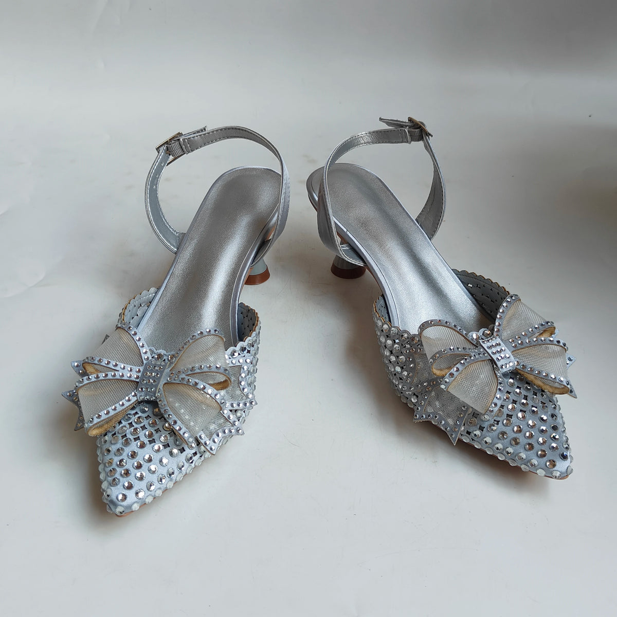 Insightlink New Orange Bow Crystal Slingback Heels Matching Grid Rhinestone Clutch Set Women Bridal Wedding Formal Party Kit