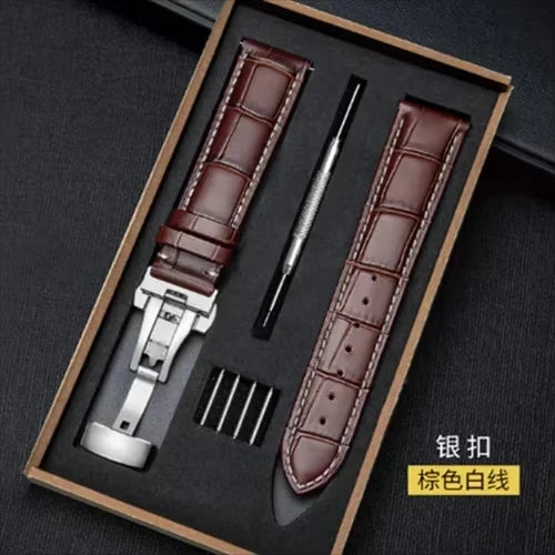 18mm 20mm 22mm Watch Band with Wooden Box Butterfly Clasp Watchband Replacement Genuine Leather Strap Bracelet Watch Accessories
