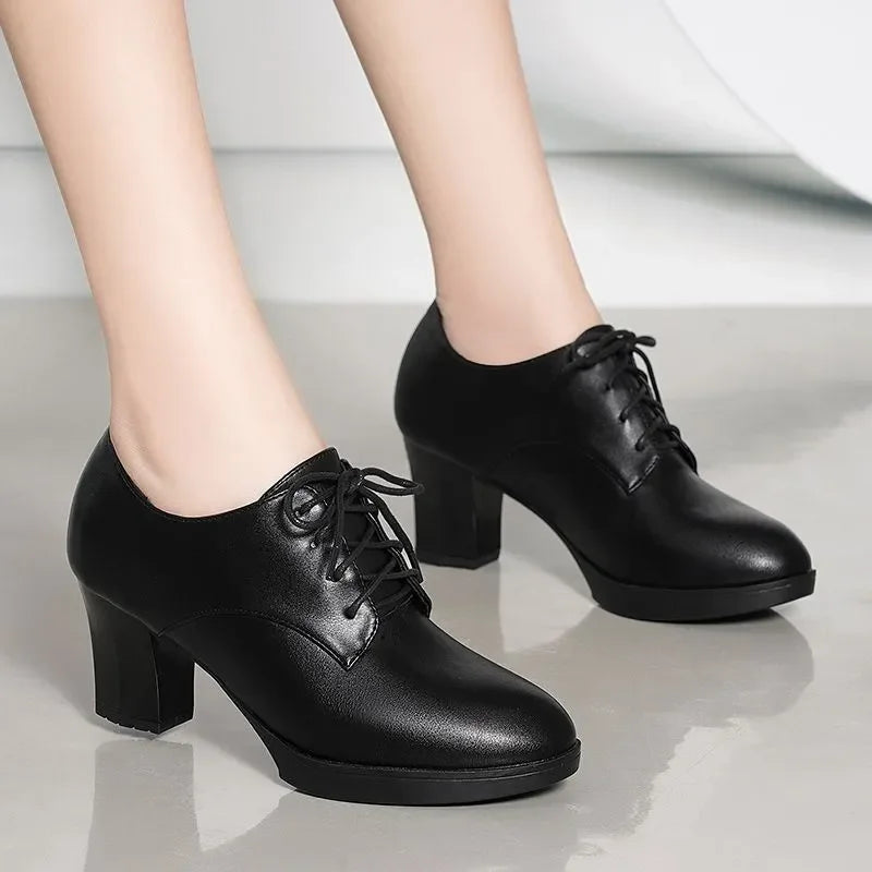 Women Casual European Design High Quality Spring Lace Up Shoes Lady Cool Comfort Black Stylish Heel Boots Botas Femininas G745
