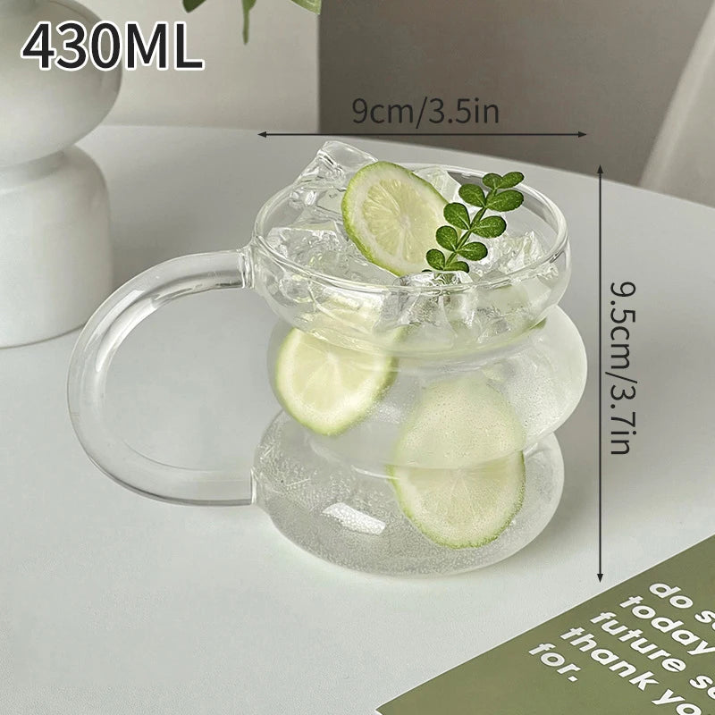 Transparent Coffee Cup, Japanese Style Glass Cup, Layered Cocktail Dessert Display Cup, Breakfast Milk Cup, 300ml Cold Drink Cup