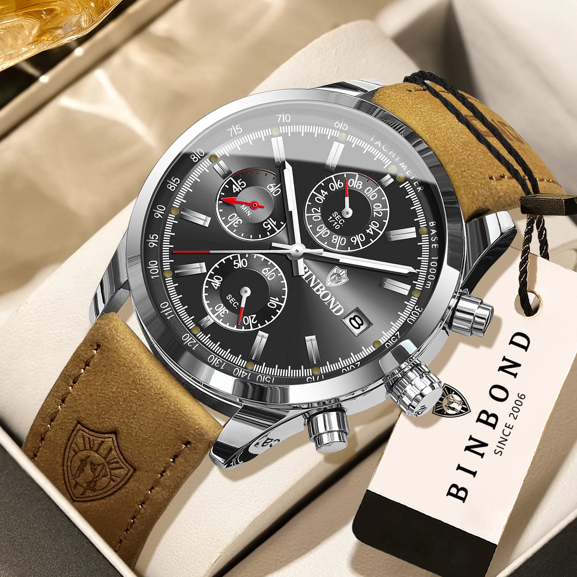 BINBOND Luxury Quartz Wristwatches Luminous Waterproof Auto Date Chronograph Men's Watch Business Sport Watch for Men Reloj