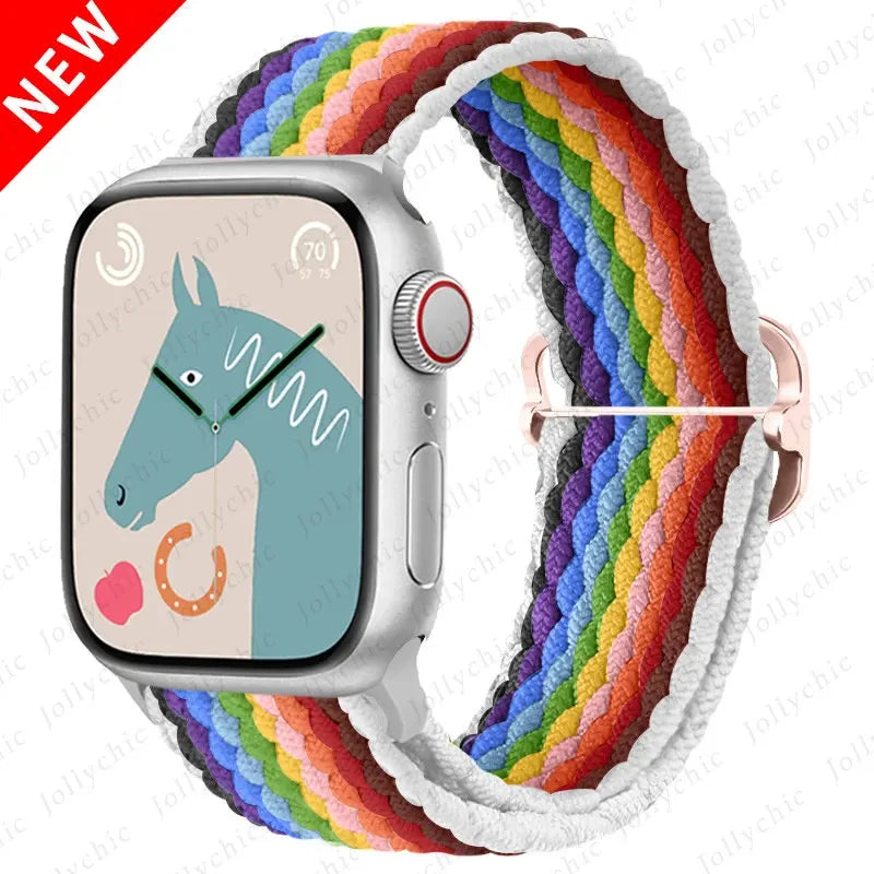 Braided Loop Strap For Apple Watch Ultra Band 49mm 44 45mm 42mm 41mm Nylon Elastic Belt Bracelet iWatch Series 9 8 7 6 5 4 SE 3