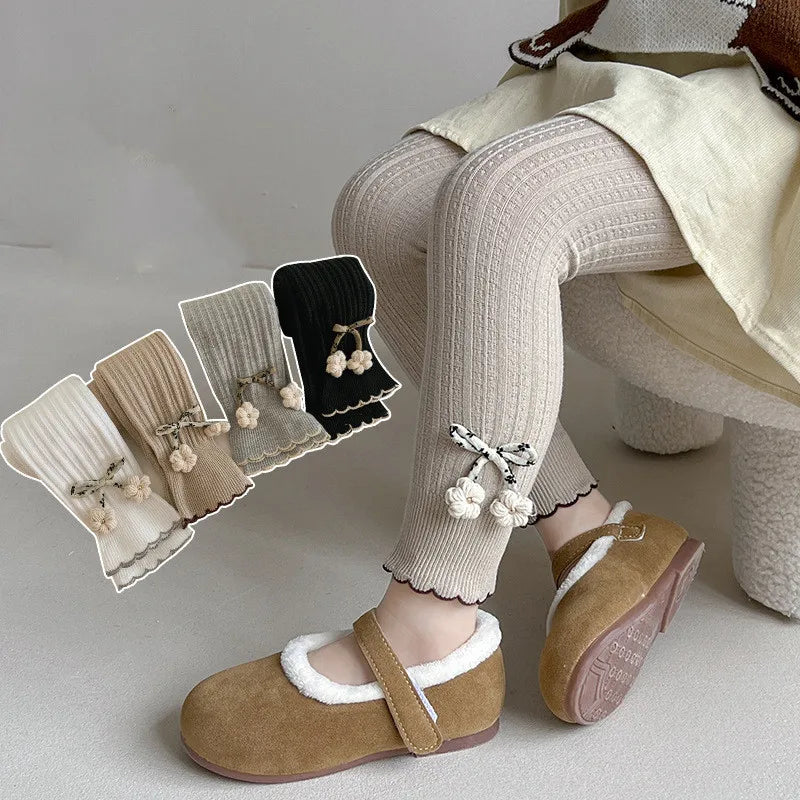 Cotton Baby Flower Pantyhose 2023 Girls' Spring Autumn Korean Cute Bottom Pants  0-7Years Children's Lace Wholesale Clothes