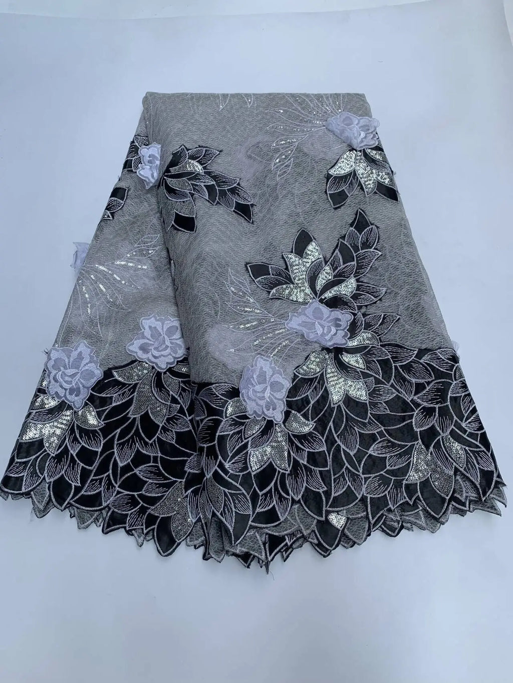 2026 High-Quality African Nigerian Tulle Lace Fabric Sequins Embroidery French Guipure Luxury Prom Party Dresses Beaded 5 Yards