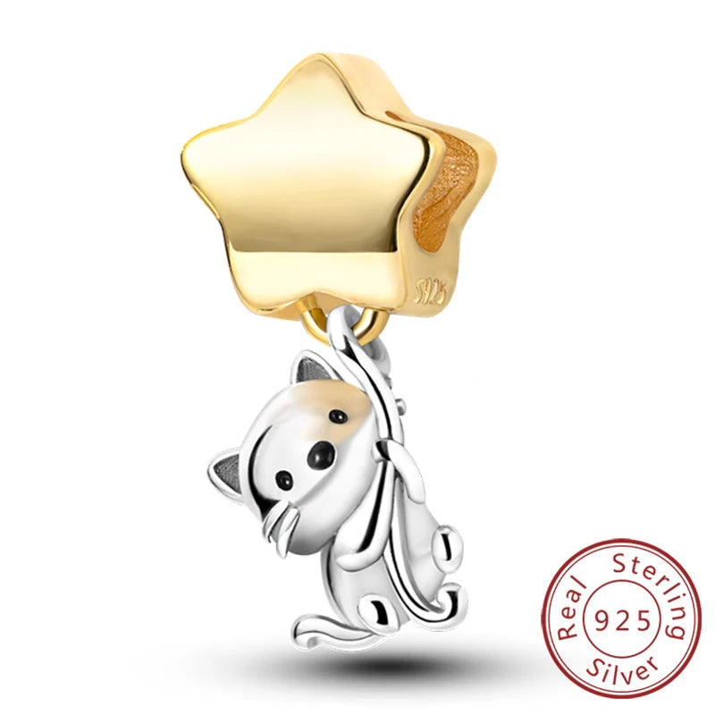 Hot Sale Charm Bead Pendant 925 Sterling Silver Firefly Love Heart Cats Dogs Sunflower Charm for Bracelet Women DIY Jewelry Gift