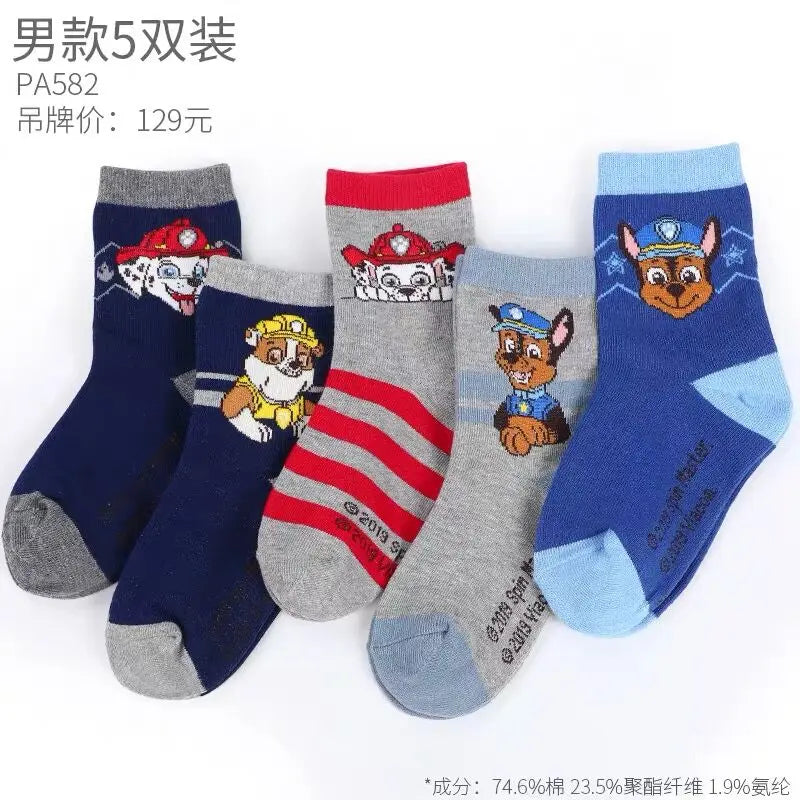 100% Genuine Paw Patrol 10PCS=5Pairs Children's Socks Boys Girls Spring & Autumn Styles Cotton Socks Age 3-8 Years High Quality