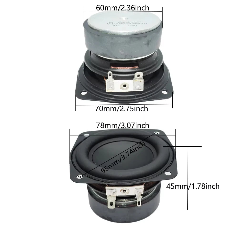 AUIN 1 pcs 3 Inch 4 Ohm 15W 78MM Subwoofer Speaker Supper Bass Audio Square Woofer DIY Home Theater Sound Bookshelf Loudspeaker