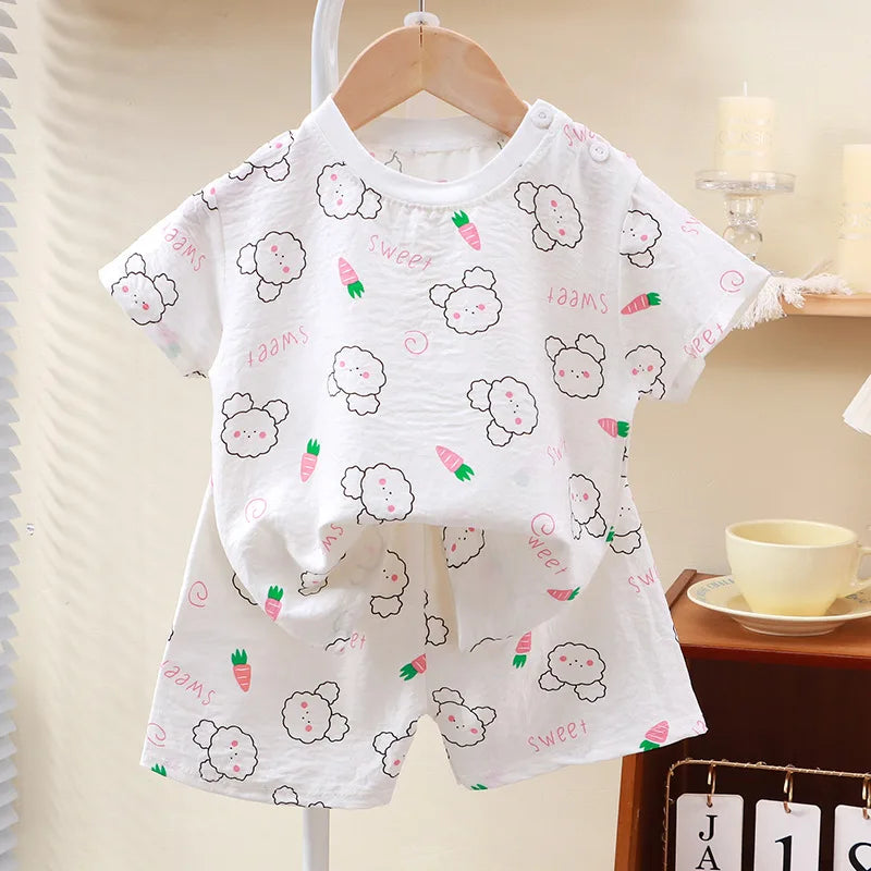 2024 New Summer Kids Clothes for Girls Short Sleeve T-shirt Tops+shorts Cartoon Children's Clothing Baby Boys Set