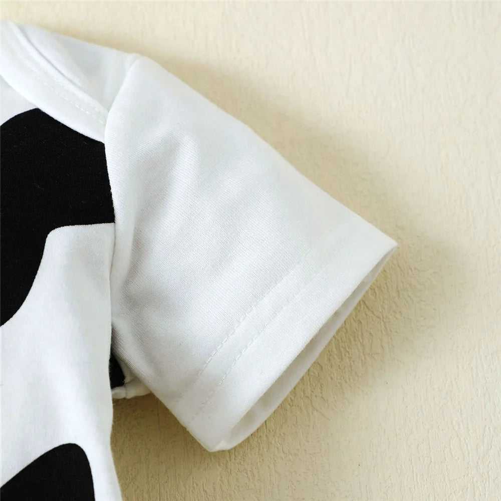 Newborn Baby Boy Cosplay Jumpsuit Cow Short Sleeved Bodysuit+Calf Hat Summer Lovely Romper for Infant Girl&Boy 0-9 Months